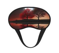 Red Tree Lake Moon Eye Mask for Sleeping Soft Satin Sleep Shade Cover Blindfold with Elastic Strap Travel Nap Blackout Eye Shade Cover for Women Men