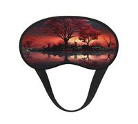 Red Tree Lake Moon Sleep Mask for Side Sleeper Soft Breathable Sleeping Eye Mask Blackout Silk Eye Sleep Shade Cover with Elastic Strap Night Blindfold for Women Men Travel Nap