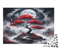 Red Tree Moon Landscape Puzzle 1000 Piece Recycled Paper for Adults Adult Jigsaws Impossible Hard Challenging Family Game Fun Home Present Great Gift for Men Women 38x26cm/1000pcs