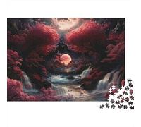 Red Tree Moon Path 1000 Piece Jigsaw Puzzle Blood Moon Forest Art Recycled Cardboard for Women&Men Relaxation Lovers 52x38cm/1000pcs