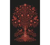 Red Tree of Life Notebook: Traditional Embroidered Style Botanical Journal | Symmetrical Birds and Floral Motif Blank Lined Diary | 100 Pages, 6x9 Inches
