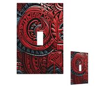 Red Tribal Pattern Wall Plate Cover Modern Decorative 1 Gang Light Switch Cover Unbreakable Receptacle Outlet Covers For Living Room Bedroom Home Decor Single Toggle