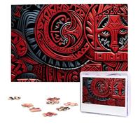 Red Tribal Pattern Wooden Puzzles 1000 Pieces Personalized Jigsaw Puzzle For Adults Interesting Custom Photo Puzzles Gift For Holiday Birthday Wedding Anniversay
