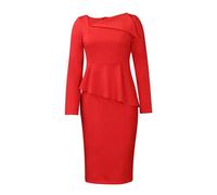 (red, Triple Extra Large) "2022 Autumn Plus Size Elegant Long Sleeve Dress with Oblique Collar for Women"