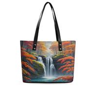 Red Tropical Trees Tote Bag Large Soft Leather Purse with Zipper Lightweight Ladies Shoulder Handbag