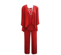 Red Trouser Suits for Women UK Plus Size Chiffon Mother of The Groom Dresses for Wedding 3 Pieces Womens Suit 22