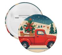 Red Truck Christmas Badge Metal Round Pins, Lightweight Brooch for Backpack, Fashion Button Pins Badge for Shirts, Jackets, Shawl Coat, Unisex, 20PCS, Tinplate, metal round pins