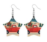 Red Truck Christmas Wooden Earrings for Women, Vintage Elegant Wood Jewelry, Lightweight Earrings for Wedding, Party, Everyday Jewelry Gift, Love, Wood, wood