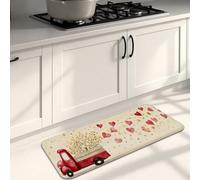 Red Truck Kitchen Mats for Floor, Vintage Floral Design Soft Mats, Spring Cushioned Comfort Washable Non Slip Decor Rugs for Kitchen Sinks Laundryroom Bathroom 16x47 Inch