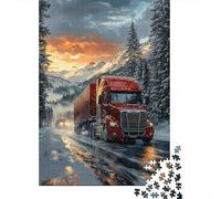 Red Truck on Snowy Mountain Road 1000 Piece Jigsaw Puzzle Puzzle Game for Family Winter Landscape Adult Paper 52x38cm/1000pcs