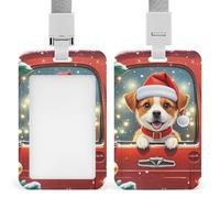 Red Truck Puppy Id Badge Holder with Lanyard, Clear Vertical Card Protector Waterproof, Breakaway Safety Neck Strap, Heavy Duty Name Tag Holder for Nurse Teacher Officer Staff Women Men