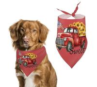 Red Truck Sunflower U.S. Flag Cute Dog Bandanna Scarf Printed Adjustable Triangle Pet Kerchief for Dogs And Cats