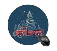 Red Truck with Christmas Tree Round Mouse Pad, Non-Slip Rubber Base Waterproof Washable, Computer Mouse Mat for Office Gaming Studying, Premium-Textured Durable Portable Circle Mousepad for Desktop PC