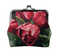 Red Tulip Print Fashion Ms Leather Pouch Portable Wallet Kiss-Lock Money Bag Cute Clutch Fo Women
