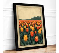 Red Tulips at Dusk Botanical Framed Wall Art Print A1 (84.1×59.4cm) Black, Wall Decor for Living Room, Bedroom, Office & Home, Ready to Hang, Art Gift