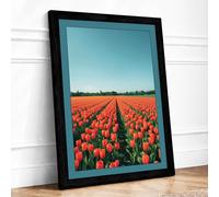 Red Tulips at Dusk Botanical Framed Wall Art Print A2 (59.4×42cm) Black, Wall Decor for Living Room, Bedroom, Office & Home, Ready to Hang, Art Gift