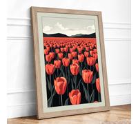 Red Tulips at Dusk Botanical Framed Wall Art Print A2 (59.4×42cm) Oak, Wall Decor for Living Room, Bedroom, Office & Home, Ready to Hang, Art Gift