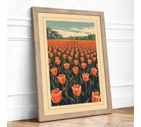 Red Tulips at Dusk Botanical Framed Wall Art Print A2 (59.4×42cm) Oak, Wall Decor for Living Room, Bedroom, Office & Home, Ready to Hang, Art Gift