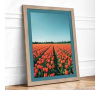 Red Tulips at Dusk Botanical Framed Wall Art Print A2 (59.4×42cm) Oak, Wall Decor for Living Room, Bedroom, Office & Home, Ready to Hang, Art Gift