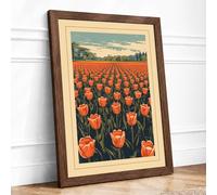 Red Tulips at Dusk Botanical Framed Wall Art Print A2 (59.4×42cm) Walnut, Wall Decor for Living Room, Bedroom, Office & Home, Ready to Hang, Art Gift