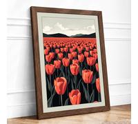 Red Tulips at Dusk Botanical Framed Wall Art Print A2 (59.4×42cm) Walnut, Wall Decor for Living Room, Bedroom, Office & Home, Ready to Hang, Art Gift