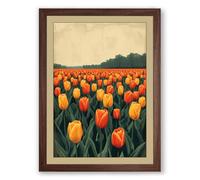 Red Tulips at Dusk Botanical Framed Wall Art Print A2 (59.4×42cm) Walnut, Wall Decor for Living Room, Bedroom, Office & Home, Ready to Hang, Art Gift