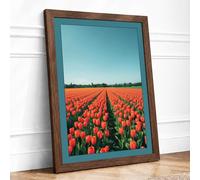 Red Tulips at Dusk Botanical Framed Wall Art Print A2 (59.4×42cm) Walnut, Wall Decor for Living Room, Bedroom, Office & Home, Ready to Hang, Art Gift