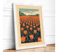 Red Tulips at Dusk Botanical Framed Wall Art Print A2 (59.4×42cm) White, Wall Decor for Living Room, Bedroom, Office & Home, Ready to Hang, Art Gift