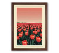 Red Tulips at Dusk Botanical Framed Wall Art Print A2 Oak