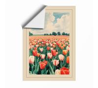 Red Tulips at Horizon Vintage Unframed Wall Art Print A2 (59.4×42cm), Wall Decor for Living Room, Bedroom, Office & Home, Art Gift