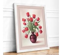 Red Tulips in Burgundy Vase Botanical Framed Wall Art Print A4 (29.7×21cm) White, Wall Decor for Living Room, Bedroom, Office & Home, Ready to Hang, Art Gift