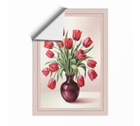 Red Tulips in Burgundy Vase Botanical Unframed Wall Art Print A2 (59.4×42cm), Wall Decor for Living Room, Bedroom, Office & Home, Art Gift