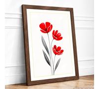 Red Tulips on White Botanical Framed Wall Art Print A1 (84.1×59.4cm) Walnut, Wall Decor for Living Room, Bedroom, Office & Home, Ready to Hang, Art Gift