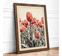 Red Tulips Rising Botanical Framed Wall Art Print A1 Walnut | Ready to Hang, Premium Gi Paper, Fade-Resistant Inks, Securely Packaged, UK Made