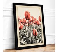 Red Tulips Rising Botanical Framed Wall Art Print A3 (42×29.7cm) Black, Wall Decor for Living Room, Bedroom, Office & Home, Ready to Hang, Art Gift