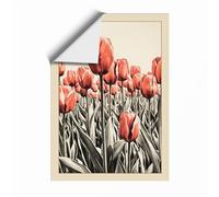 Red Tulips Rising Botanical Unframed Wall Art Print A1 (84.1×59.4cm), Wall Decor for Living Room, Bedroom, Office & Home, Art Gift