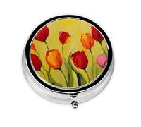 Red Tulips Small Pill Box 3 Compartment Portable Pill Box for Purse Pocket Oil Painting Flower Mini Medicine Organiser for Daily Vitamin Fish Oil Storage