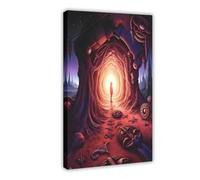 Red Tunnel, Surreal Gothic Dark Academy, Fantasy Shadows Canvas Poster Bedroom Decor Landscape Office Room Decor Gift 24" L X 36" W