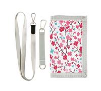 Red Turquoise Floral Pattern Flat Vector Style wallets for cards and cash cool gifts pop mens small wallet with lanyard, red turquoise floral pattern flat vector style, One Size, Fashion