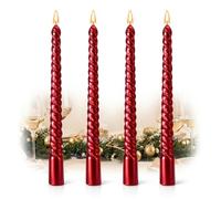Red Twisted Spiral Taper Candles Glossy Finish 10 Inch Long - Pack of 4 for Table Decor Wedding Birthday Party Christmas Celebration and Gift Set, Elegant European Design with Rich Metallic Sheen,