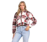 (Red, UK 12) Ladies Checked Jacket Casual Button Front Shirt