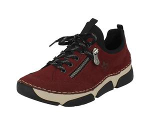 (Red, UK 7.5) Ladies Sneakers By Rieker Lace Up Shoes 45973