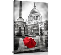 Red Umbrella At St Pauls Cathedral Canvas Wall Art Picture Print (36x24in)