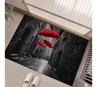 Red Umbrella In The Alley Door Mats Indoor Doormat Washable For Pets Door Matts Duty Non-Slip Entrance Mat Super Absorbent Front Doormat, Photography Style For Kitchen Bathroom Grey, 45 X 75 Cm