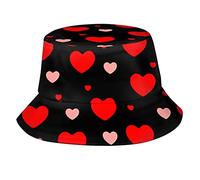 Red Valentine's Funny Cute Hearts Print Bucket Hat Summer Travel Beach Fisherman Hat Fashion Hearts Hat for Women and Men, Pink Valentine's Day Red Heart Da8, One size