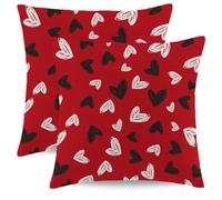Red Valentines Pillow Covers 18x18 Inch Set of 2, Black White Love Heart Throw Pillow Case, Sweet Valentine's Day Wedding Anniversary Decorative Linen Cushion Covers for Home Bed Couch Sofa Outdoor