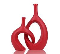 Red Vases for Decor - Modern Red Table Decor Centerpieces Round Hollow Boho Vases for Pampas Grass and Flowers Decor, Red Home Decor Small Vases for Living Room, Bedroom, Coffee Table, Fireplace