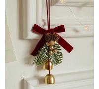 Red Velvet Bow Pendant Christmas Tree Decoration with Pine Cones and Bell for Christmas Tree, Window, Fireplace, Party, Christmas Decorations (B)