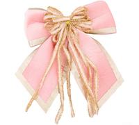 Red Velvet Christmas Bow Large Flocked Edge Festive Ornament(Pink) | Rich red color, textured flocked edge, sophisticated touch, festive arrangement accent, cloth material
