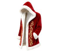 Red Velvet Christmas Costume for Men Red Hooded Cape Santa Coat Plush Lining Long Sleeve Longline Soft Warm Fluffy Festival Holiday Party Xmas Winter Cardigan
